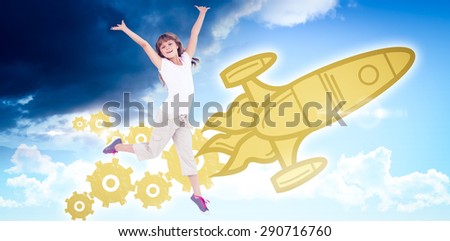 Happy girl jumping against blue sky