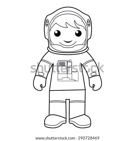 Coloring page: vector Illustration of a black and white outline image of astronaut in a space suit