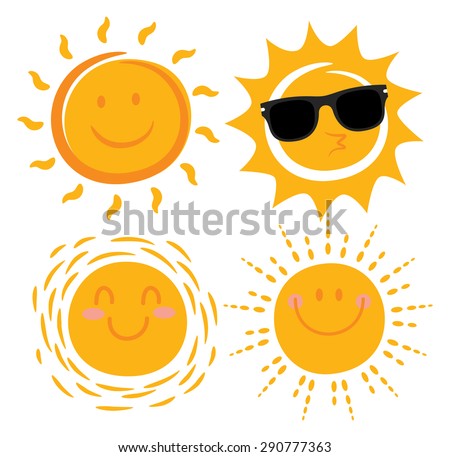 various smiling sun cartoon 