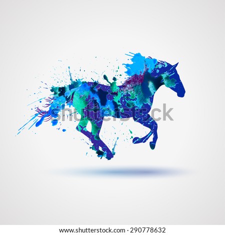Vector sign: Silhouette of a horse, Watercolor splashes