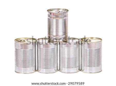 stack of tins on white background
