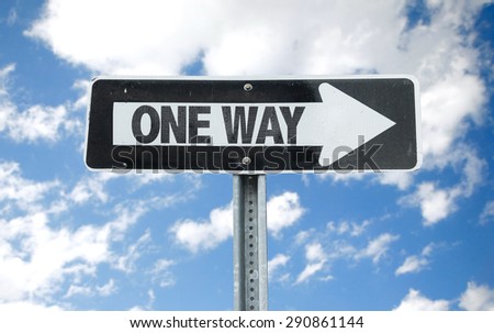 One Way direction sign with sky background