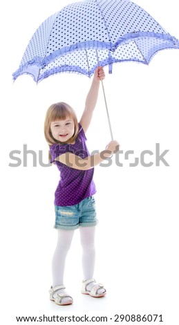 Rainy weather is not terrible, the girl whose holding the umbrella - isolated on white background