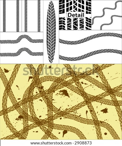 Vector design and elements of tire tracks with grunge on separate layer