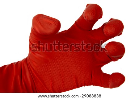 Red rubber glove showing different sign
