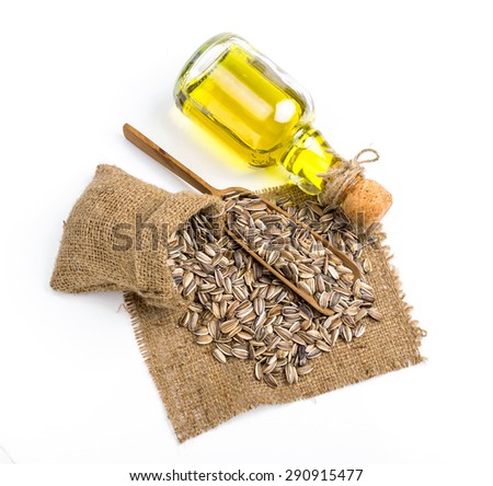 sunflower seed oil isolated on white background