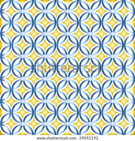 Metallic blue & yellow circle and diamond repeating background