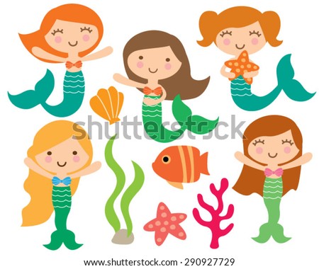 Kawaii Cute Girl Mermaids Under the Sea
