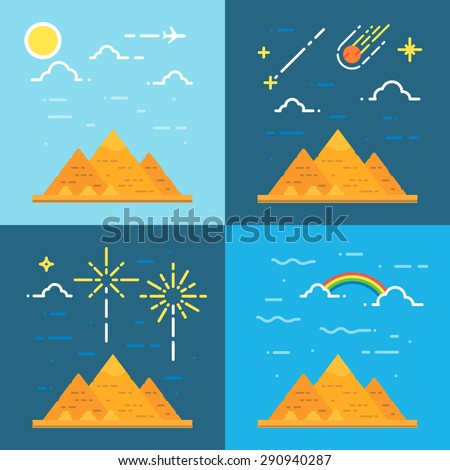 Flat design 4 styles of pyramids of Giza Egypt illustration vector