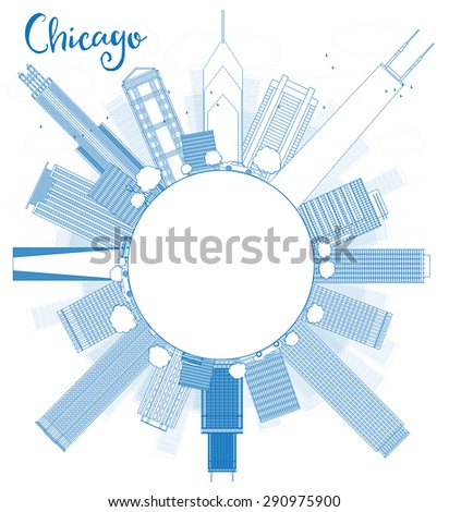 Outline Chicago city skyline with blue skyscrapers and copy space. Vector illustration. Business travel and tourism concept with place for text. Image for presentation, banner, placard and web site