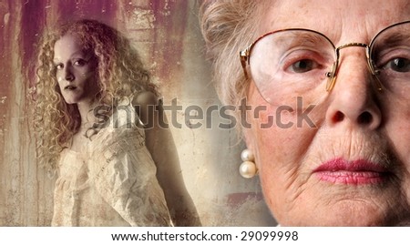 old lady portrait and a vintage picture of a young girl