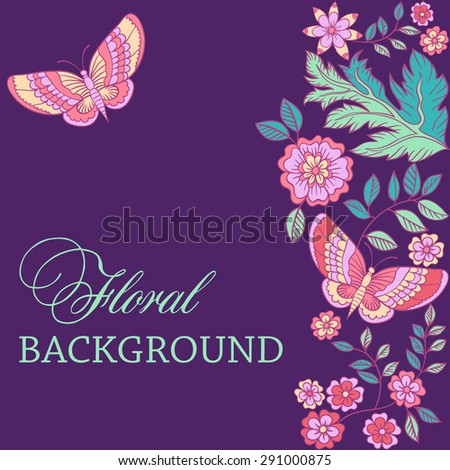 Decorative hand drawn floral background with place for text