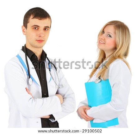 Two doctors discuss a patients medical ailment or treatment.