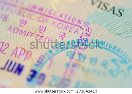Admitted stamp of Korea Visa for immigration travel concept