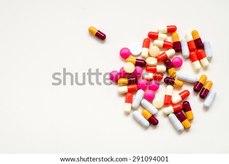 diferent Tablets pills capsule heap mix therapy drugs doctor flu antibiotic pharmacy medicine medical Royalty-Free Stock Photo #291094001