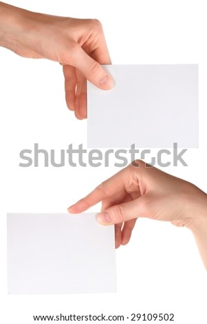 Blank paper leafs in hands