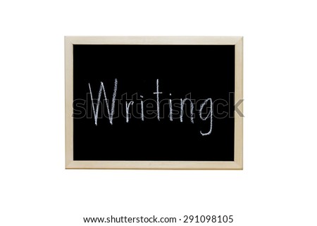Writing written with white chalk on blackboard.