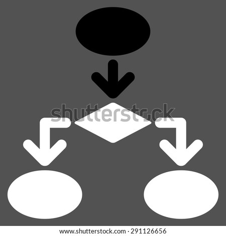 Flowchart icon from Commerce Set. Vector style: bicolor flat symbol, black and white colors, rounded angles, gray background.