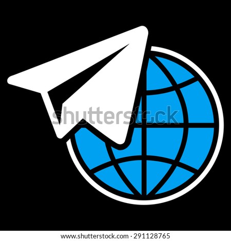 Freelance icon from Commerce Set. Vector style: bicolor flat symbol, blue and white colors, rounded angles, black background.
