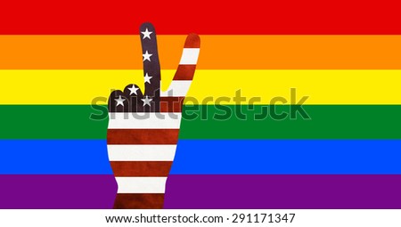 Amazing american and gay flag victory fingers. USA gay pride flag with best proportions.