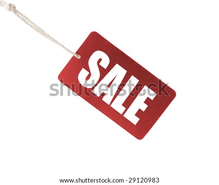 red paper sale tag isolated on white background