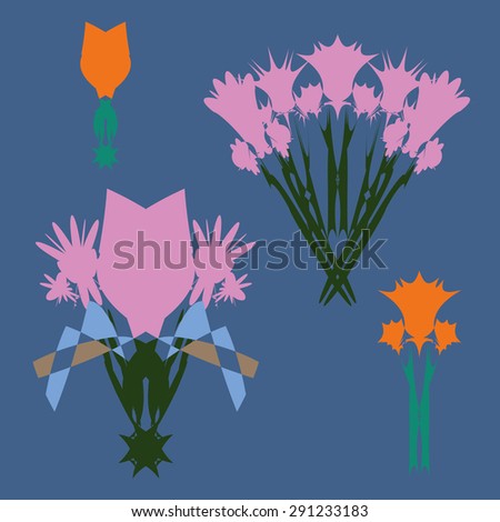 Flowers bouquet set vector illustration. Grunge geometric design template. Color elements collection.
