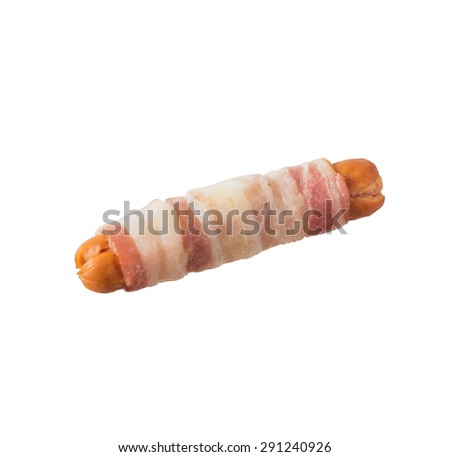 picture of hot dog and bacon on white background