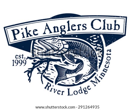 Vintage pike fishing emblem