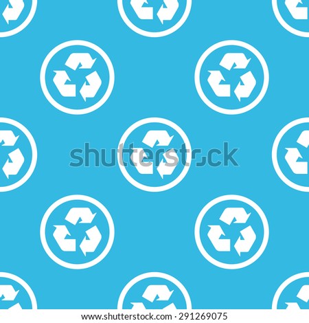Image of recycle symbol in circle, repeated on blue background