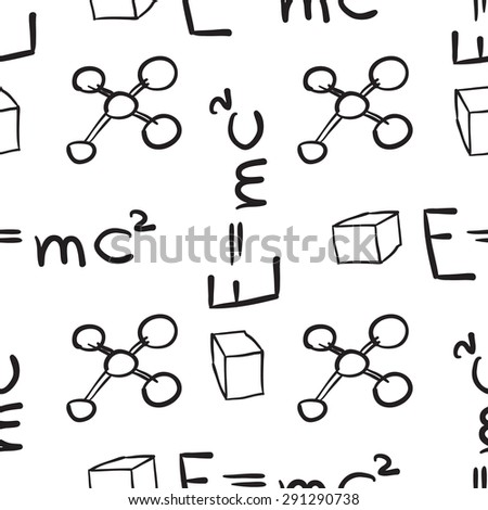 Einstien formula concept seamless black and white hand drawn pattern