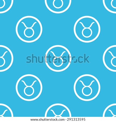 Image of Taurus zodiac symbol in circle, repeated on blue background