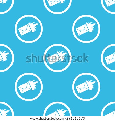 Image of burning envelope in circle, repeated on blue background