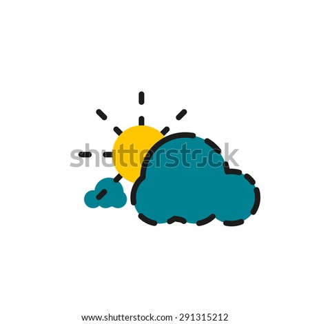 Color line icon for flat design isolated on white. Clouds and sun