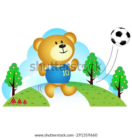 Bear boy playing soccer