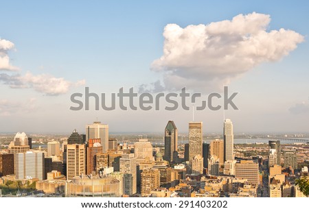 Montreal skyline at sunset in Quebec, Canada