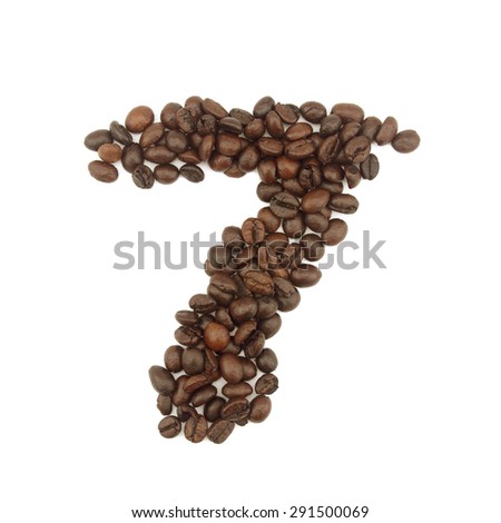 7 number made with coffee beans on a white background