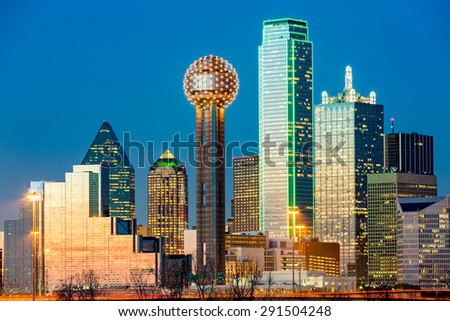 Dallas skyline at sunset Royalty-Free Stock Photo #291504248