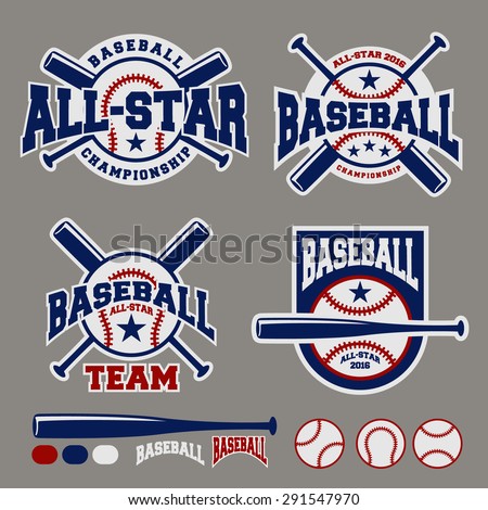 Set of baseball sport badge logo design template and some elements For logos, badge, banner, emblem, label, insignia, T-shirt screen and printing 