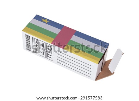 Concept of export, opened paper box - Product of the Central African Republic