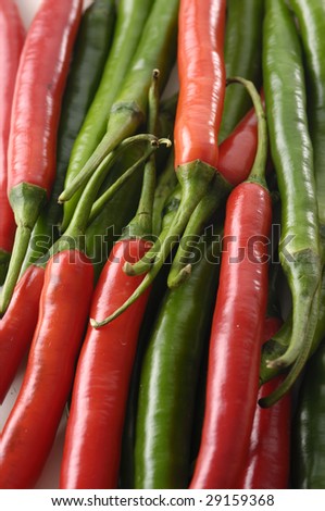 Red and green chili peppers background