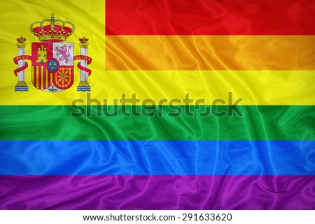 Spain Gay flag on fabric texture,retro vintage style