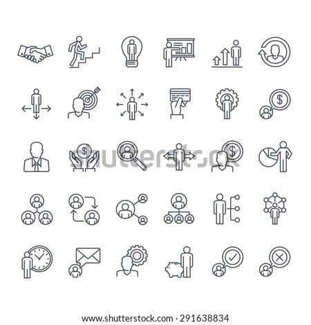 Thin line icons set. Icons for business, management, finance, strategy, planning, analytics, banking, communication, social network, affiliate marketing.   Royalty-Free Stock Photo #291638834