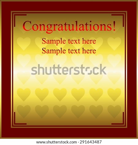Vector illustration of Congratulations.Red frame, heart on a gold background