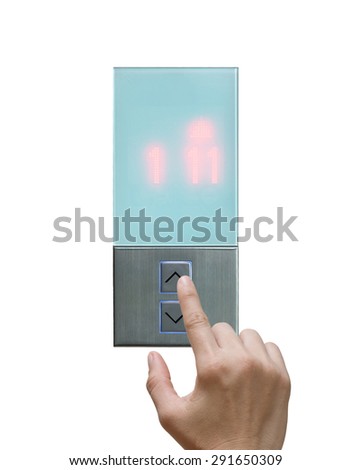 Hand touch the Elevator Button up direction on white background