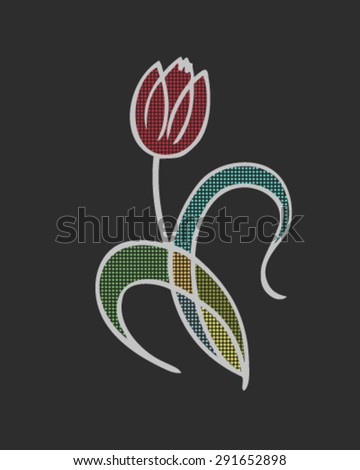 abstract multicolored tulip with white stroke on black background. vector