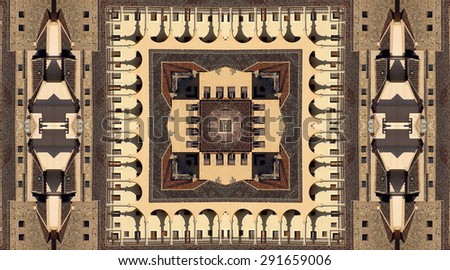 Convent of San Juan of Penance in Toledo, Kaleidoscopic photograph of buildings in the city of Toledo, Spain, creative photography with geometric patterns, symmetry, symmetrical,