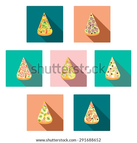 Slice Pizza Icons. Vector Set in Flat Style.