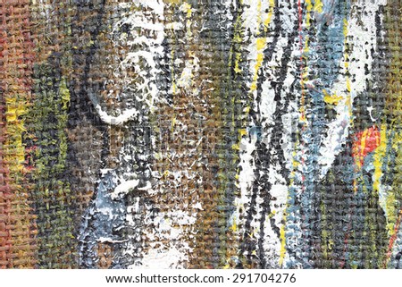 Abstract colorful background on natural jute sackcloth
