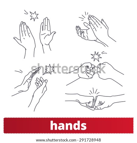 Hands icons: thin lines signs vector set. Applause, fist bump, high five.