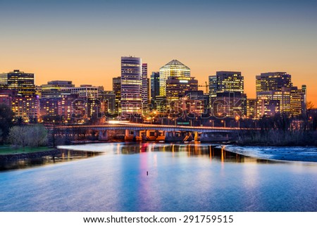 Rosslyn, Arlington, Virginia, USA skyline on the Potomac River. Royalty-Free Stock Photo #291759515